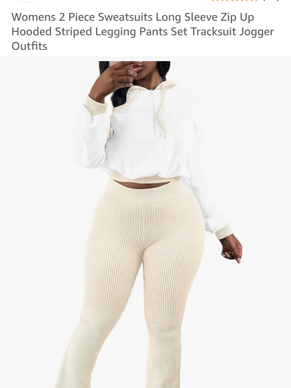 Cream Ribbed Wide-Leg Knit Pant Set
